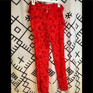 Vintage 90s Bright Red Floral Hawaiian Bikini Swimsuit Coverup Pants Size M/L